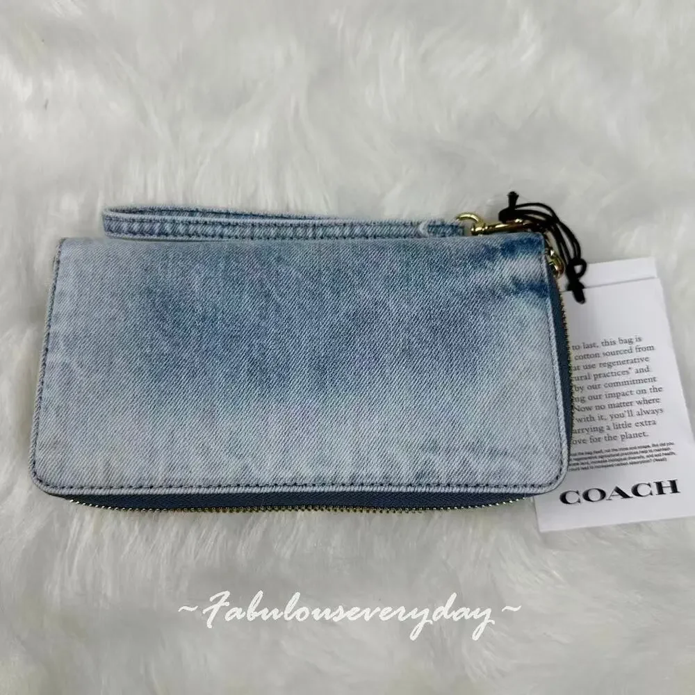 Coach Long Zip Around Wallet In Loved Denim CEC21 denim/Gold/Light Indigo NWT